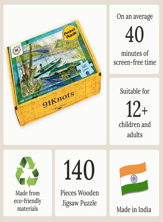 91Knots Vincent Van Gogh's-Fishing in Spring Wooden Jigsaw Puzzle (140 Pieces) for Adults and Kids-Masterstroke Collection | Brain Booster Games & Toys for Above 5+ Years | Board Game for Teenager - Image 3